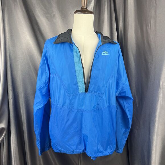 Vintage 90s Nike 1/2 Zip Windbreaker Jacket Sz L Spell Out Swoosh Blue Pullover - Picture 4 of 12